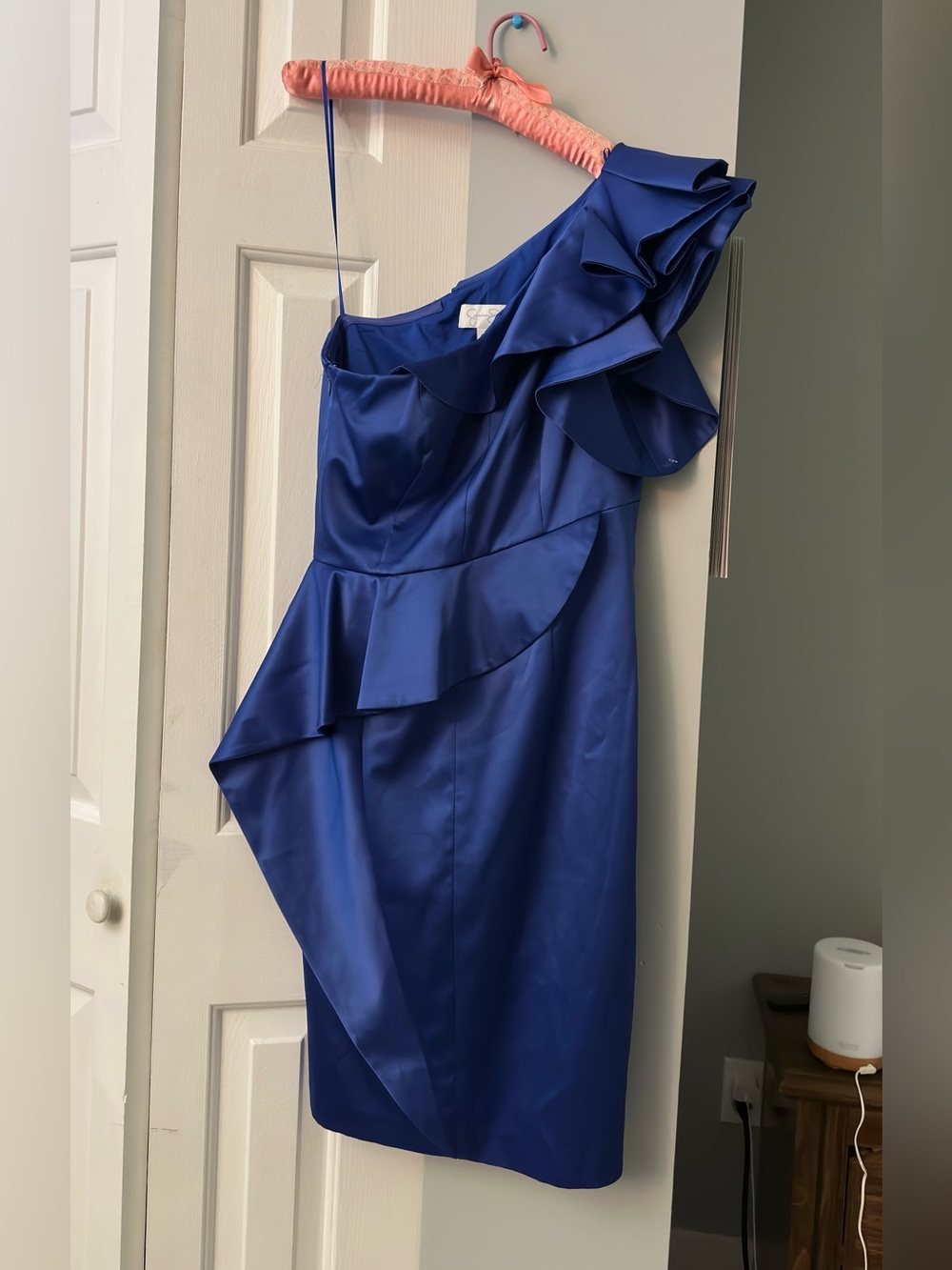 Jessica Simpson Royal Blue One-Shoulder Ruffle Satin Dress